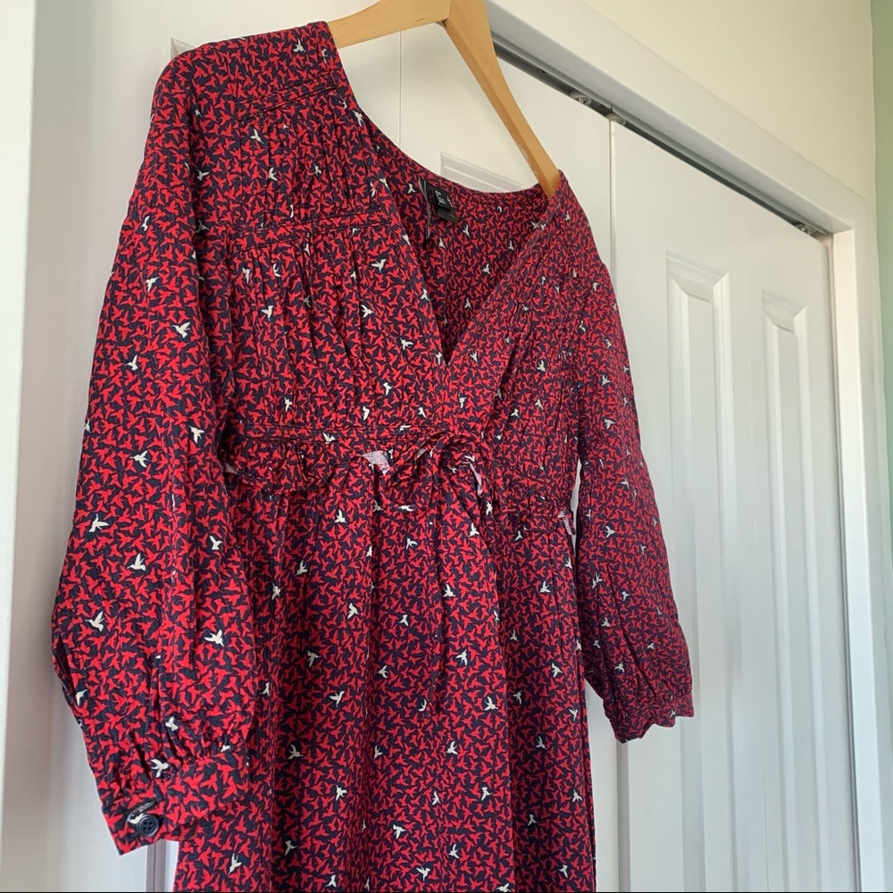 MANGO - cute red and blue bird print dress